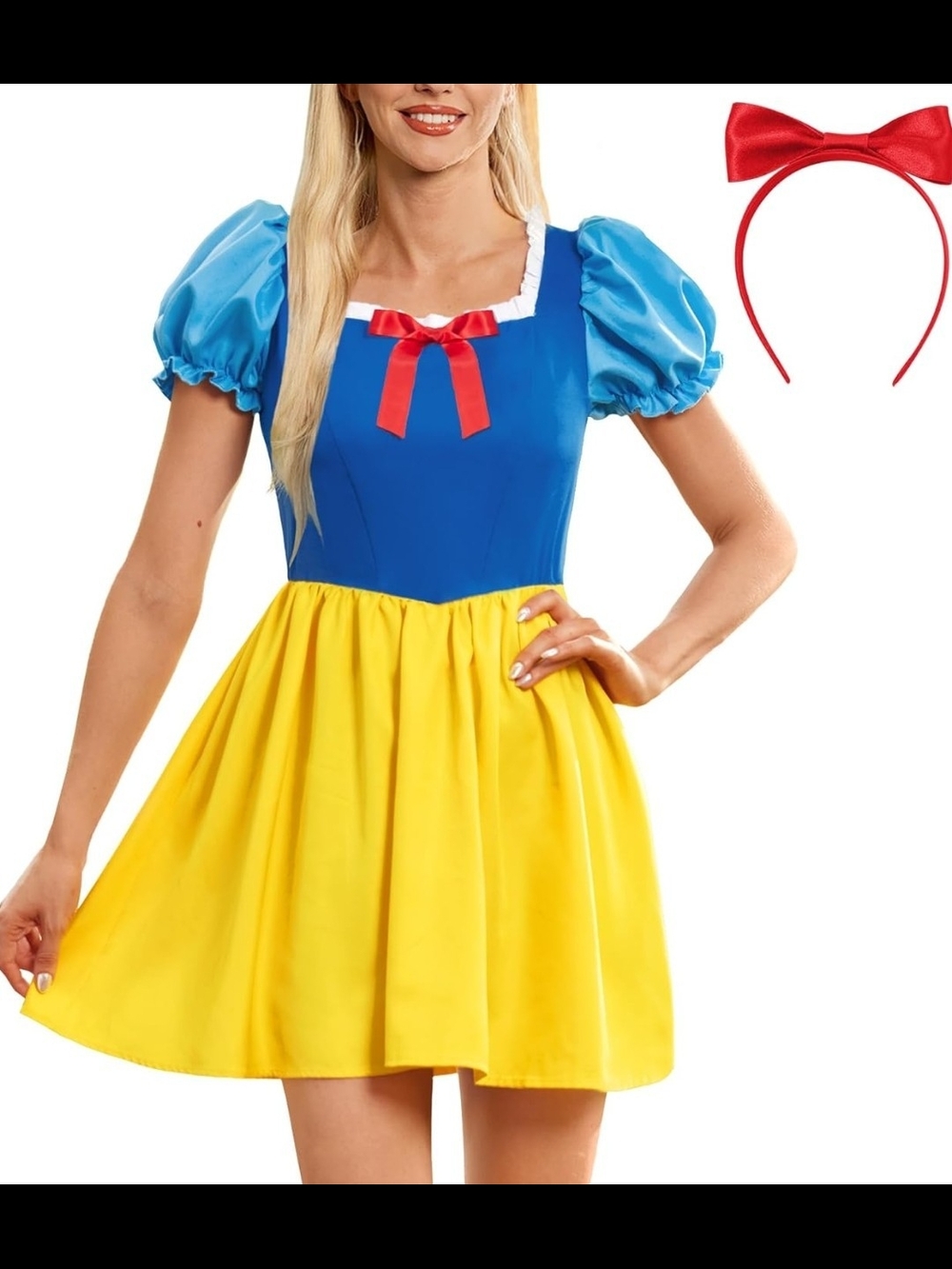  Women Halloween Fairytale Cosplay Dress Costume with Red Headband 